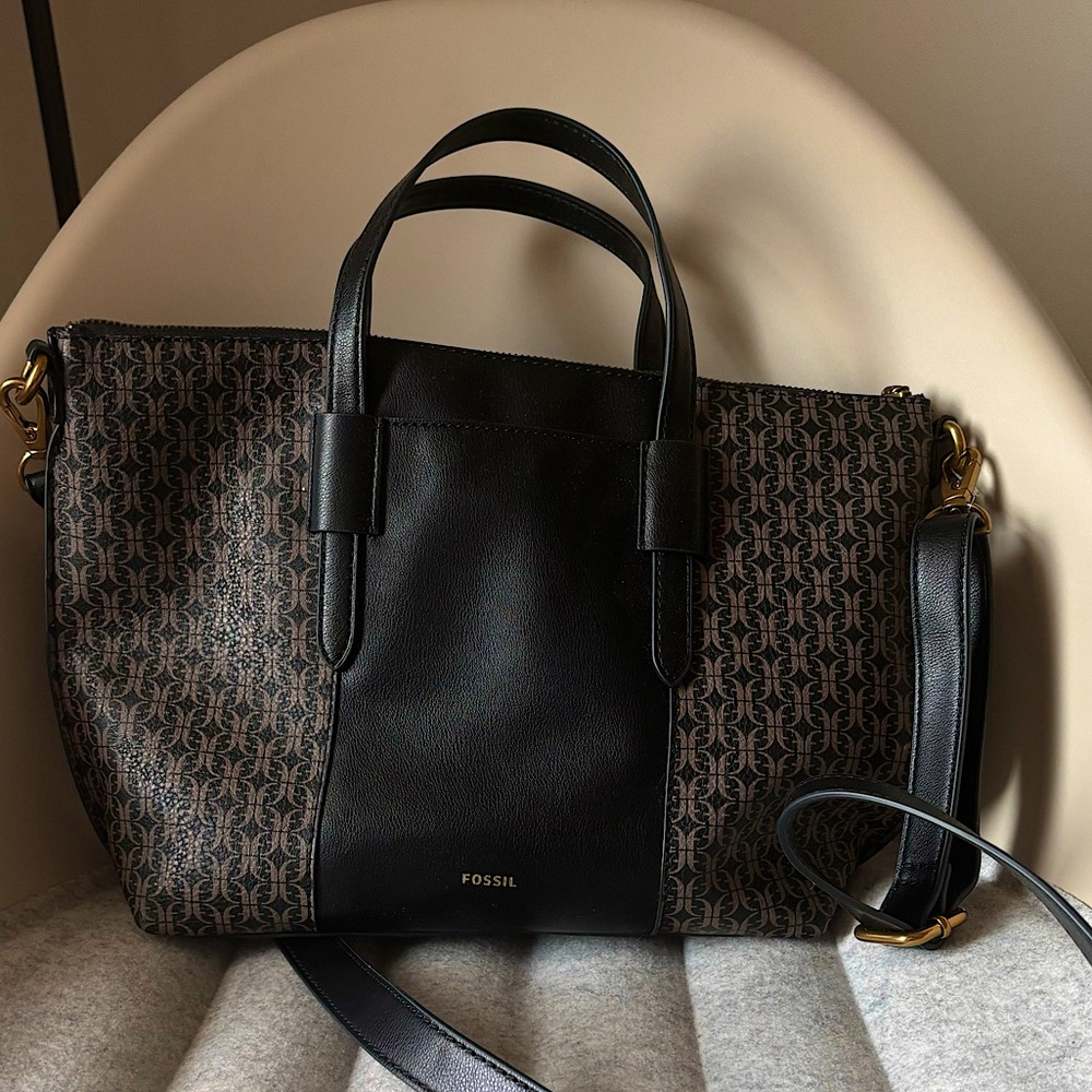 Fossil Black and Brown Satchel
